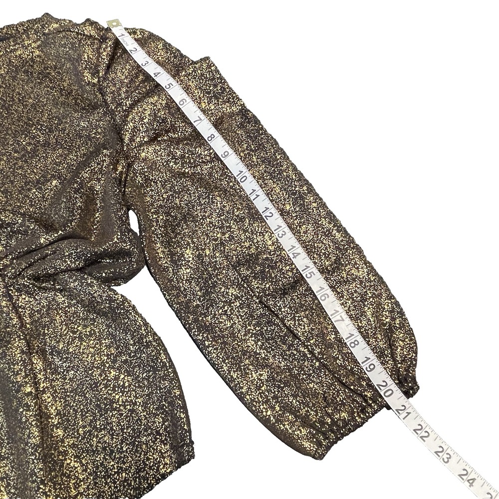 Alex‎ & Parker Women's L Gold Shimmer Holiday Balloon Plated Sleeves Blouse Top - Picture 9 of 9
